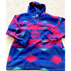 Vintage Denim Express Pull Over Hoodie Aztec Fleece Large